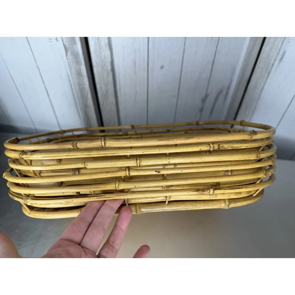 Vintage Rattan Bamboo Trays Lot of 6 Wicker Tiki Lap TV Serving MCM Retro